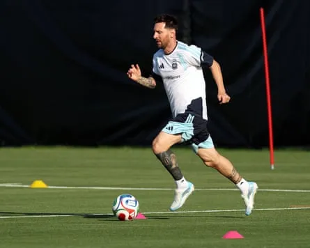 Lionel Messi during an Argentina World Cup training session in Kansas City