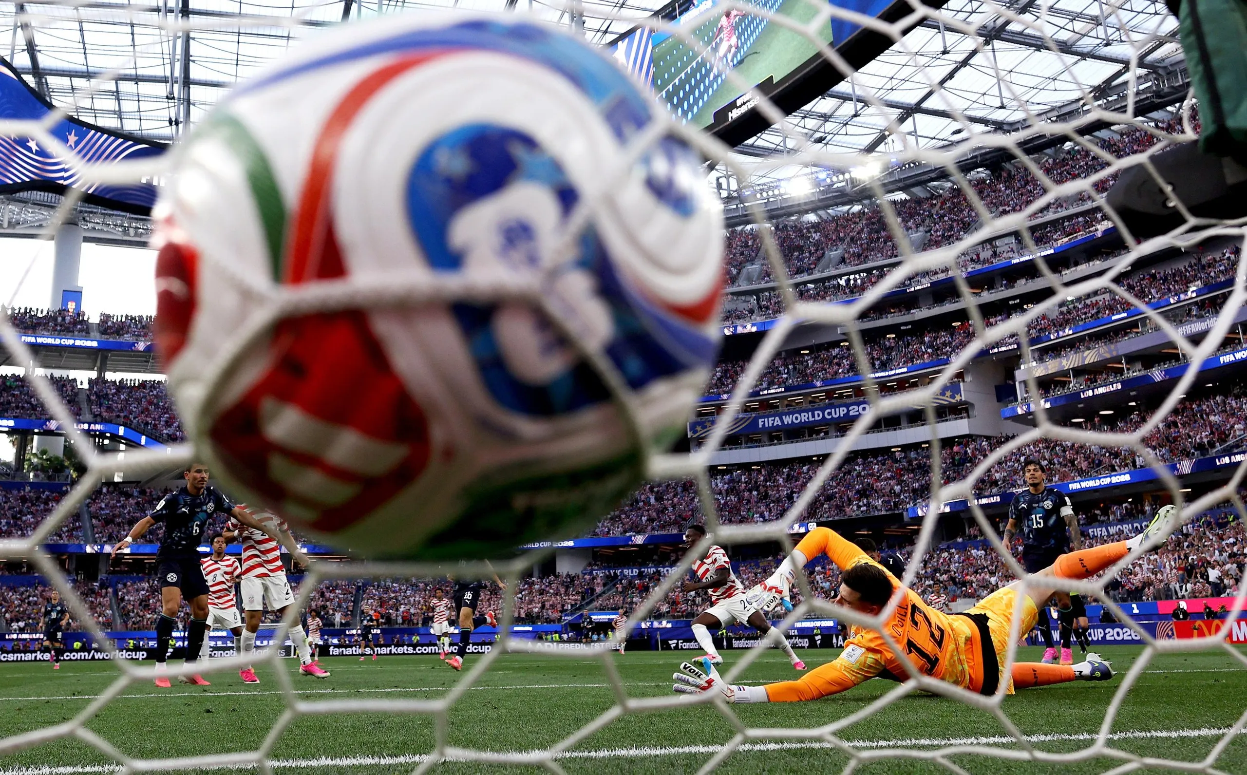 Folarin Balogun nets the USA’s second goal.