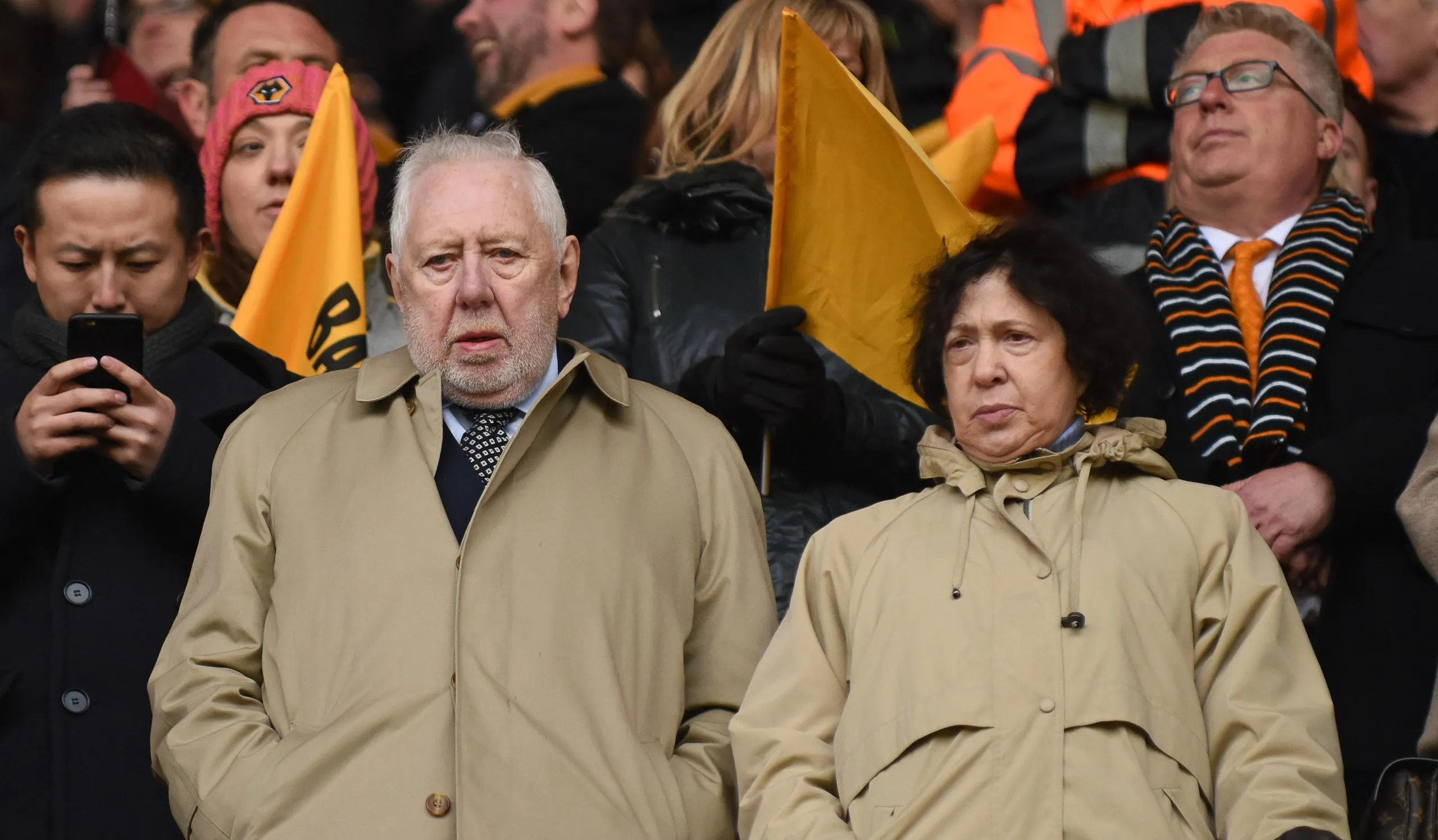 Roy Hattersley and his wife, Maggie Pearlstine, watching Sheffield Wednesday in 2018
