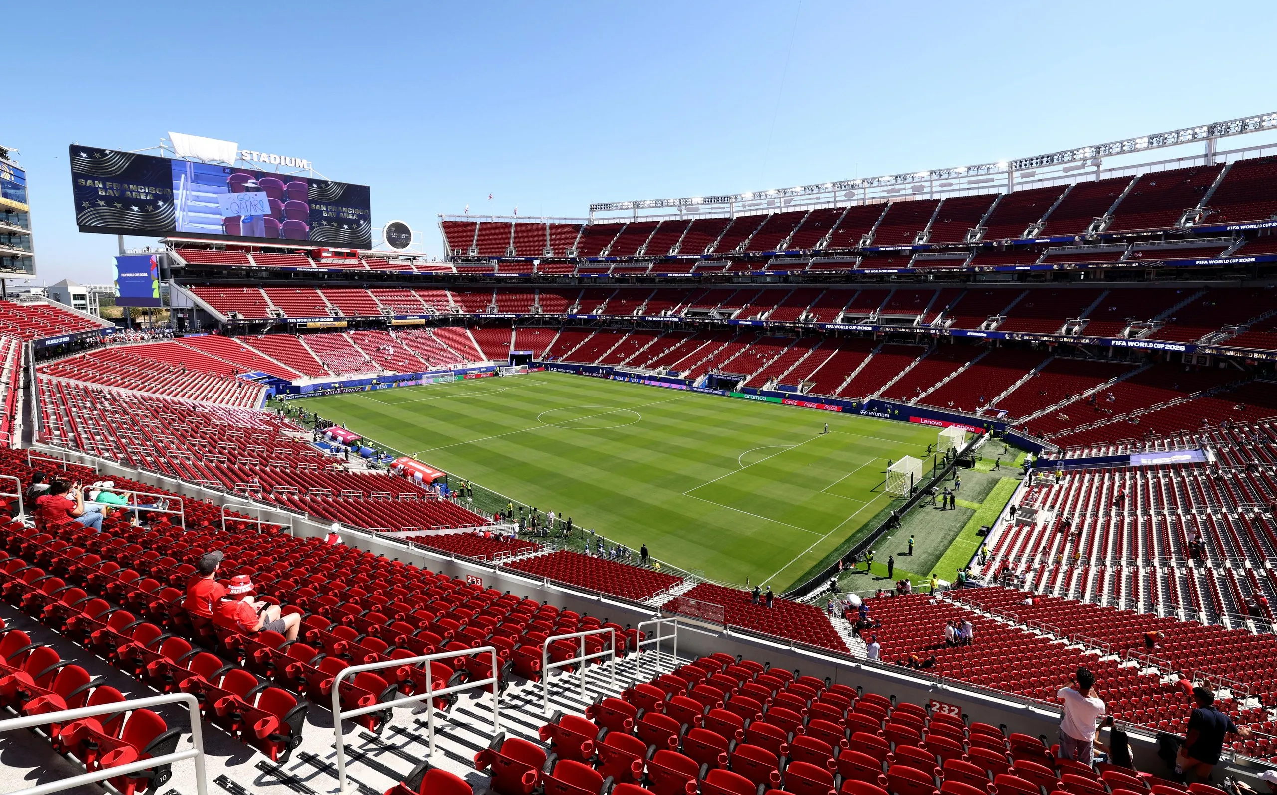 General view inside the stadium before the FIFA World Cup 2026 Group B match between Qatar and Switzerland at San Francisco Bay Area Stadium.