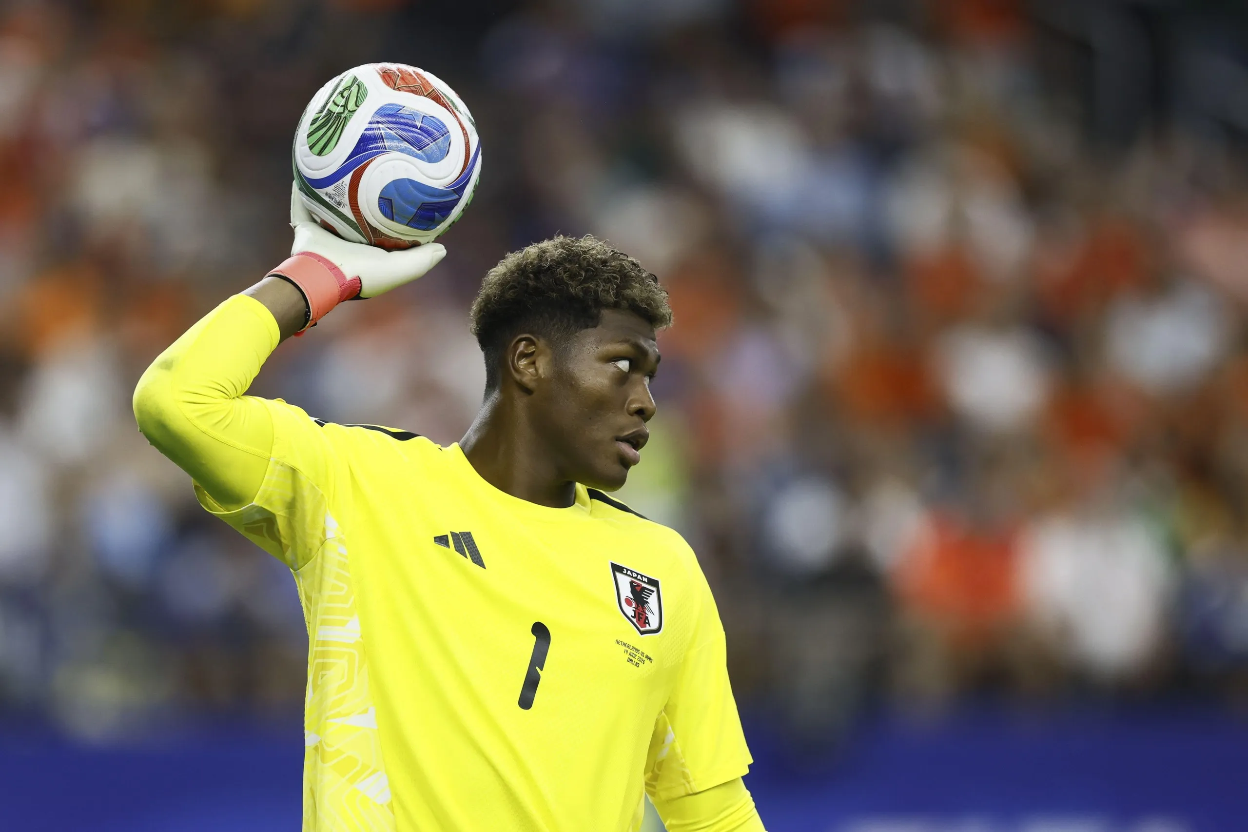 Japan goalkeeper Zion Suzuki during a match against the Netherlands