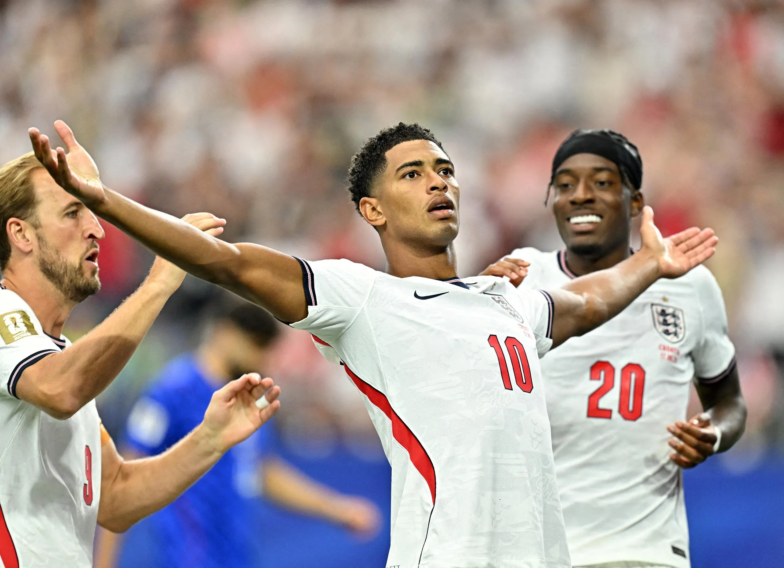Jude Bellingham celebrates his goal as England took control of the game in the second half.