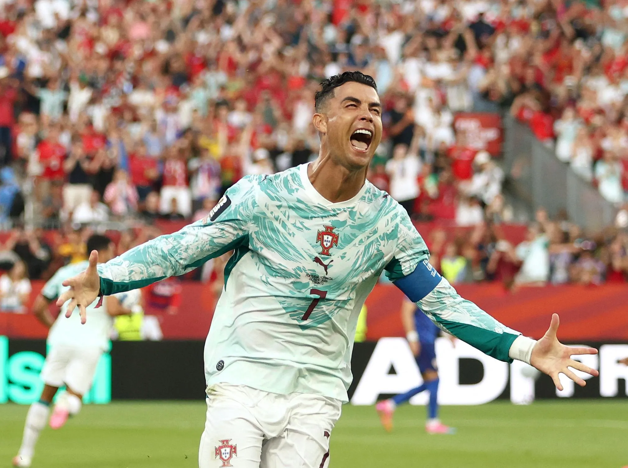 Cristiano Ronaldo celebrates a goal.