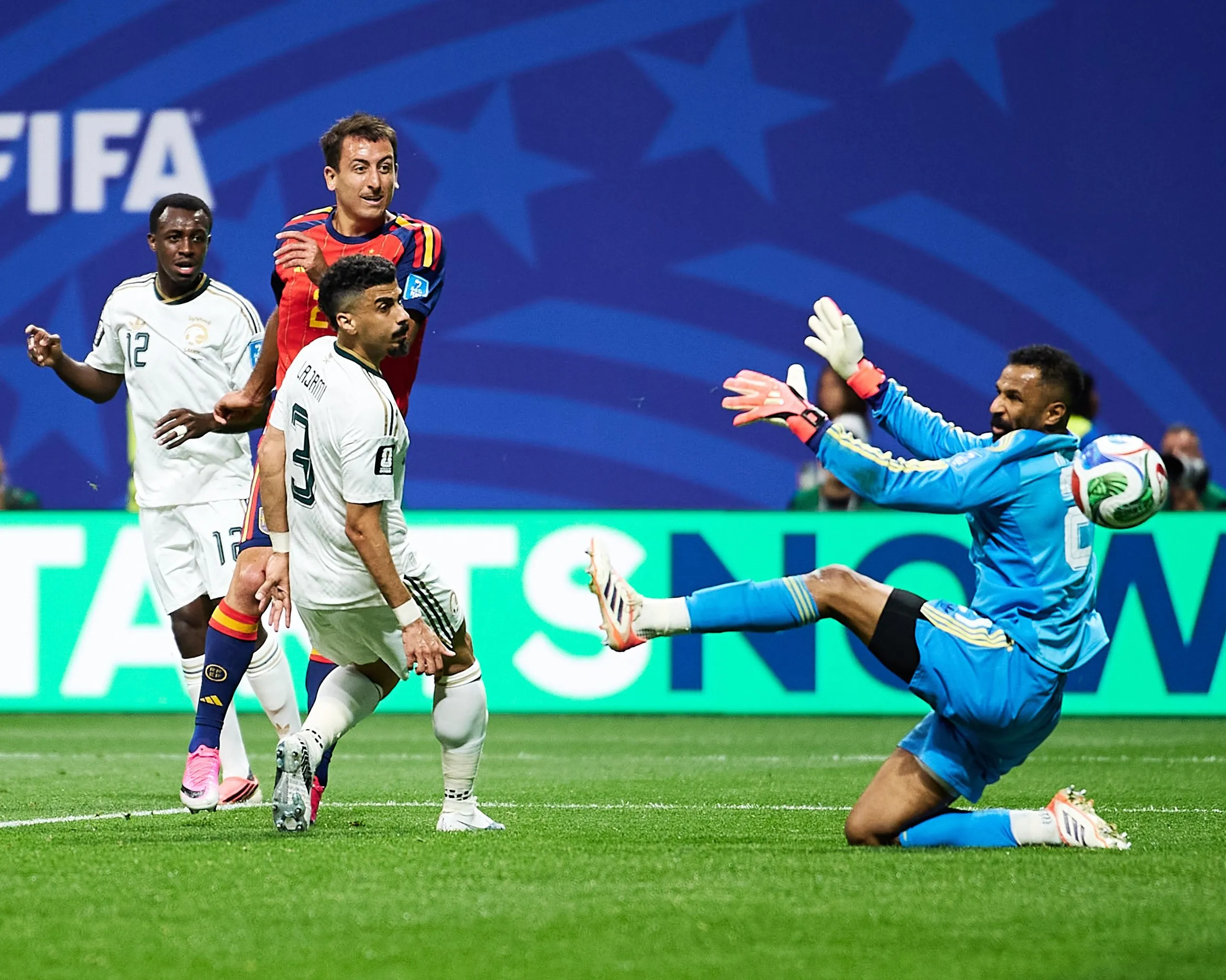 Mikel Oyarzabal scores Spain’s second goal against Saudi Arabia.