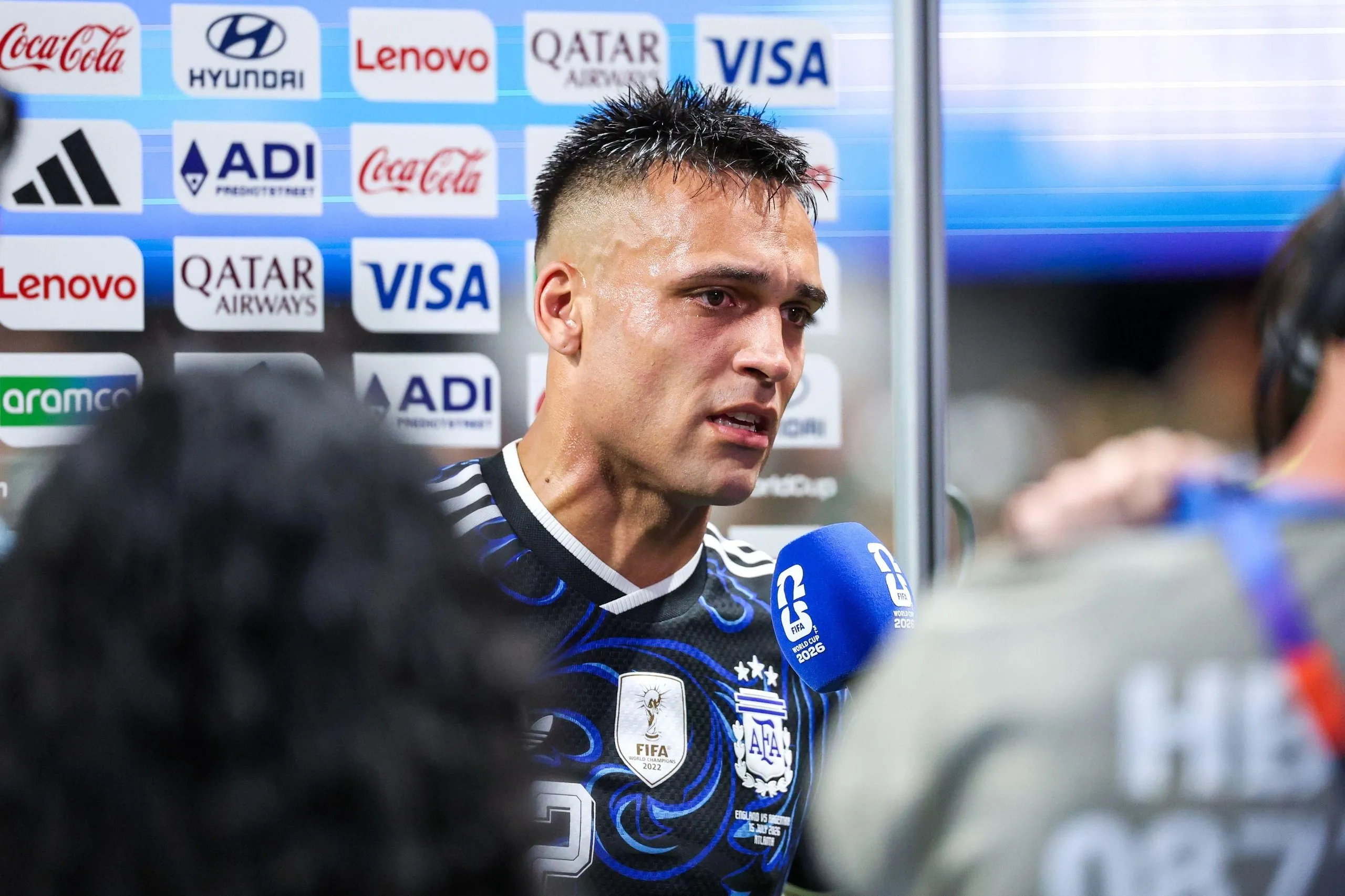 An emotional Lautaro Martínez is interviewed after Argentina’s semi-final victory over England.