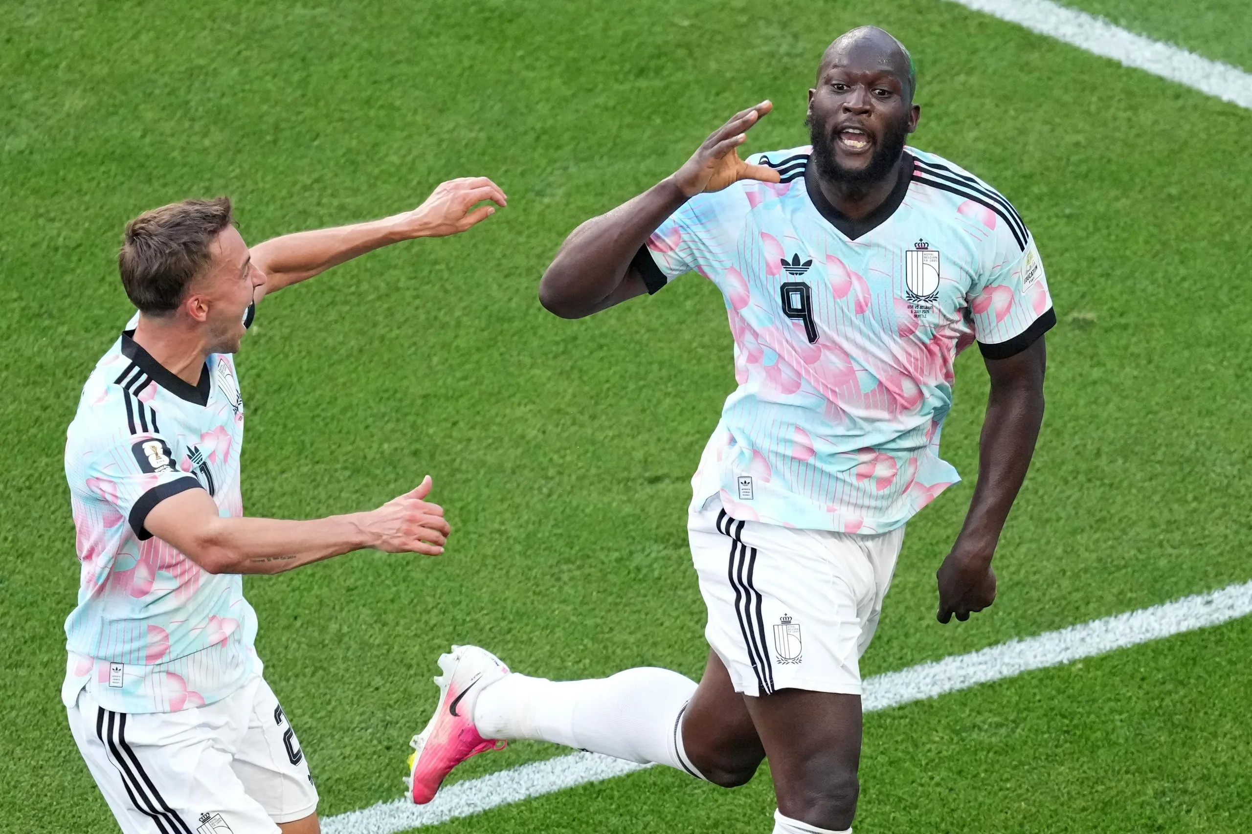 Romelu Lukaku celebrates after scoring against the US.