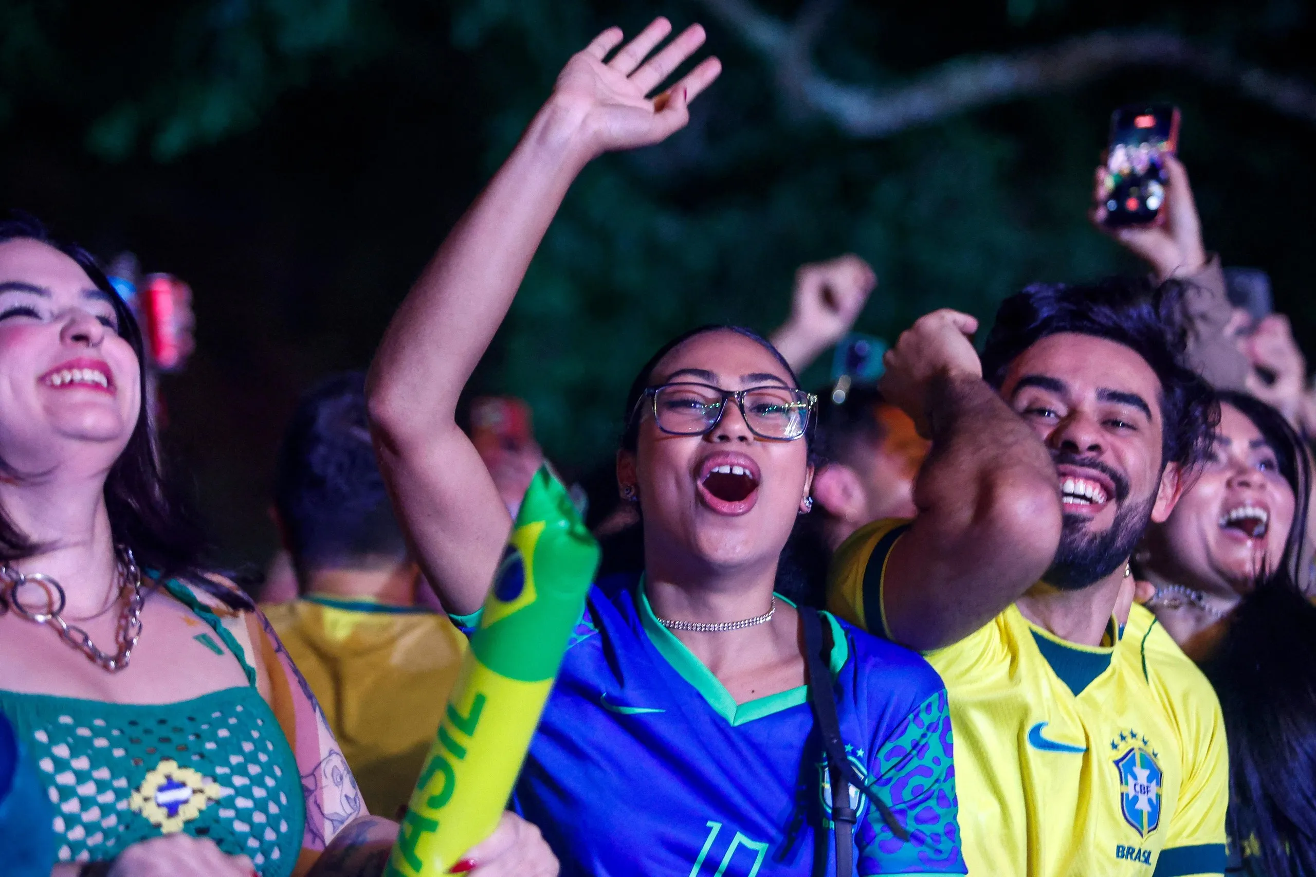 Brazil fans in São Paulo at an open-air screening of the Haiti game