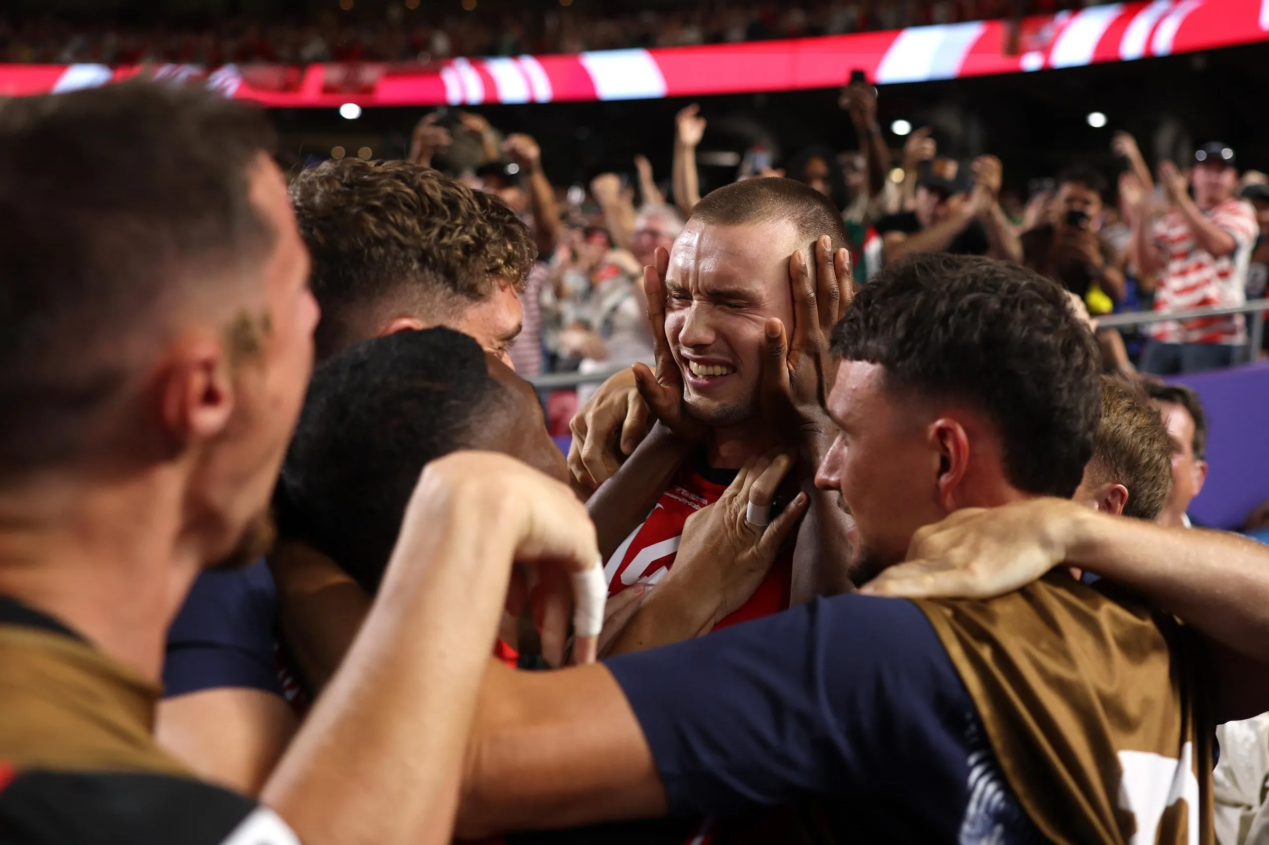 Sasa Kalajdzic of Austria after scoring his team’s third goal during a thrilling game against Algeria at Kansas City Stadium.