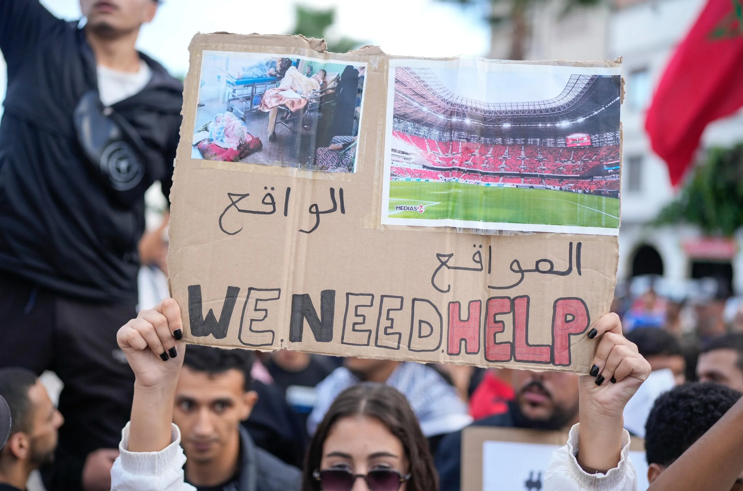 Protesters march against overspending on World Cup 2030 infrastructure, and call for healthcare and education reforms, in Casablanca last October.
